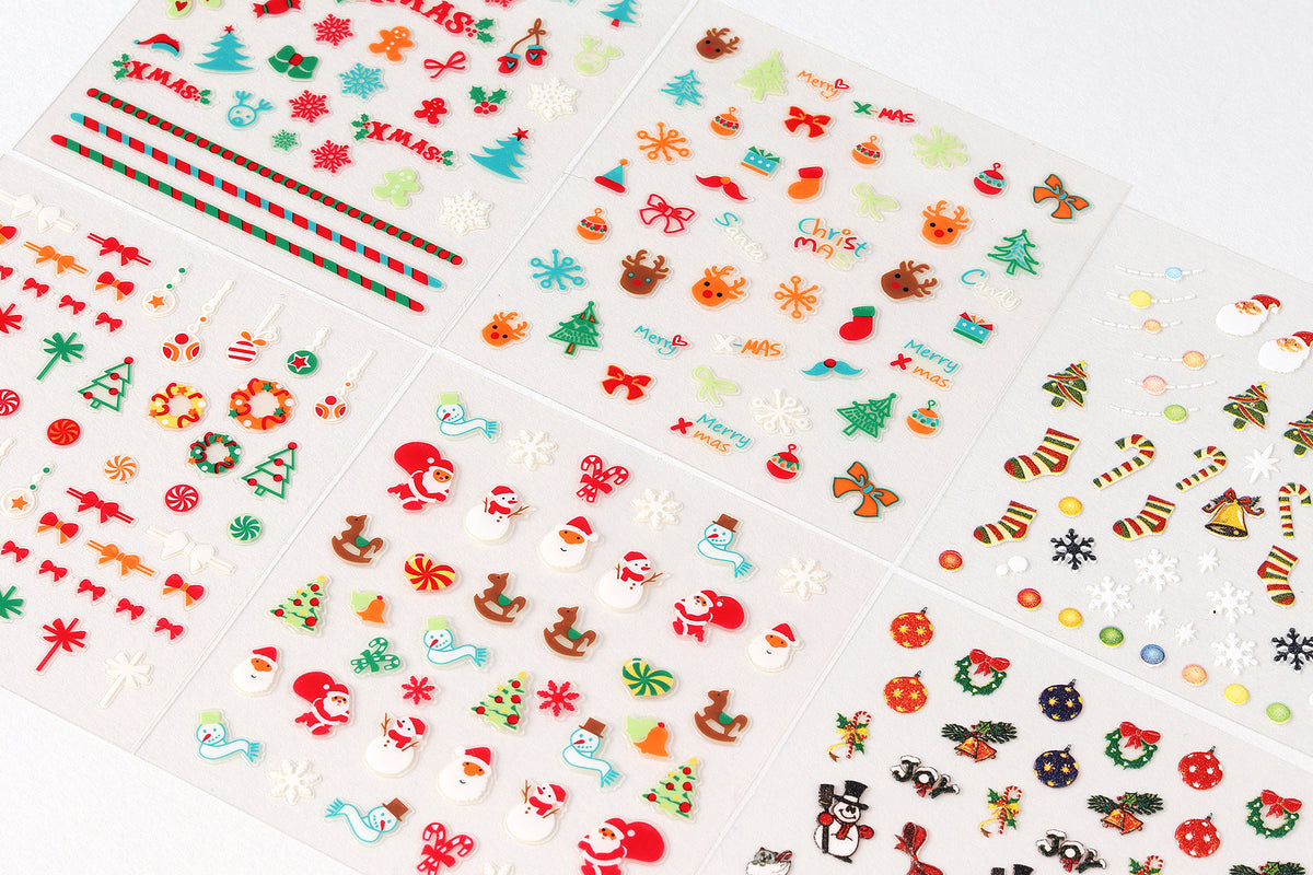 Christmas 3D Nail Art Stickers, Self-Adhesive Holiday Nail Decals with Santa, Snowman, Tree & Reindeer Patterns for Nail DIY Decorations