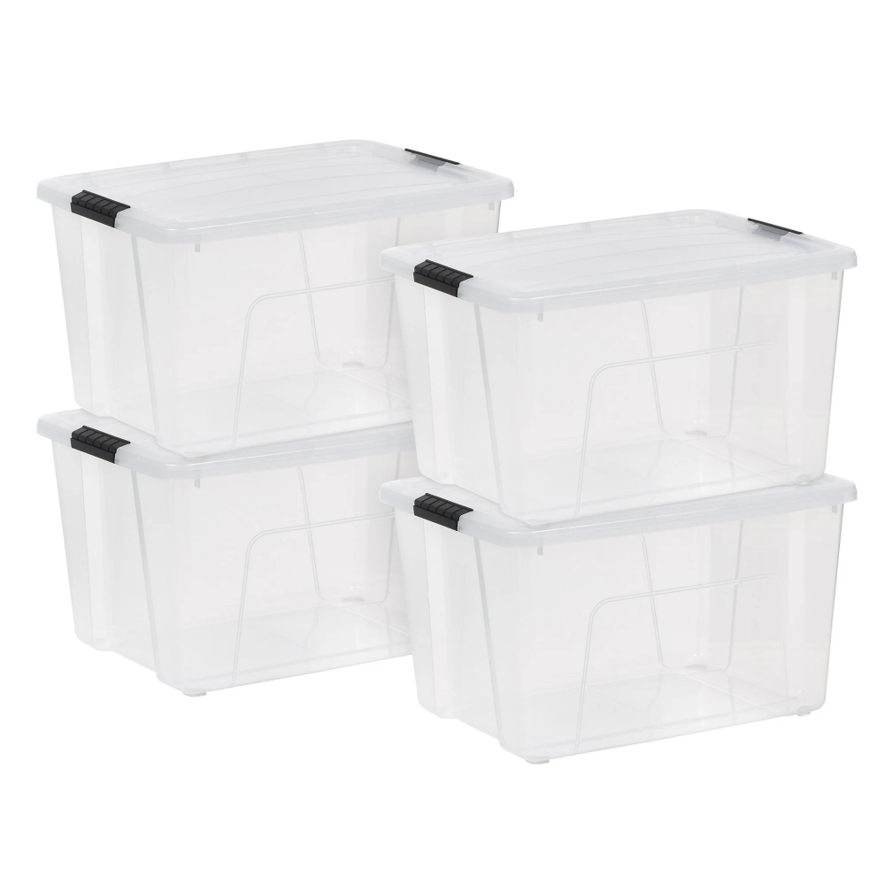 AEELLEEA 60 Qt Clear Plastic Storage Bins with Latching Lids, Stackable Storage Containers, 4 Pack for Home Garage Basement