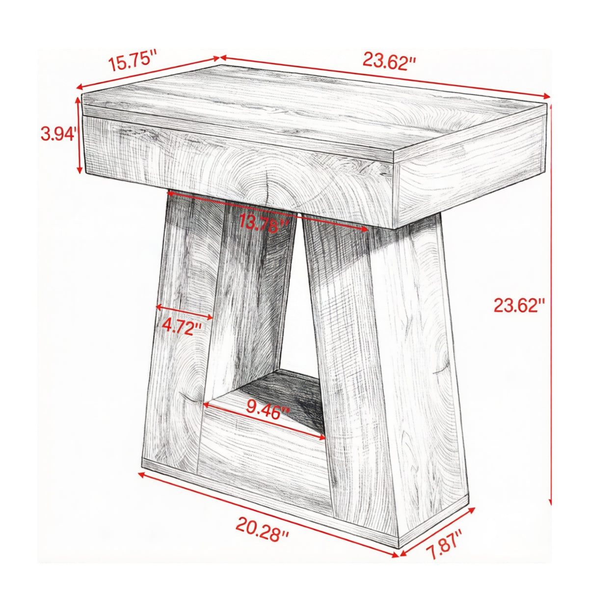 AEELLEEA Rustic Wood Grain End Table, 23.62"H x 23.62" L x15.75" W, Geometric Side Table with Open Storage Compartment for Living Room