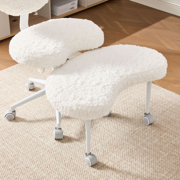AEELLEEA White Plush Office Chair with Rolling Footrest, Adjustable Height Desk Chair with Soft Upholstery and Casters