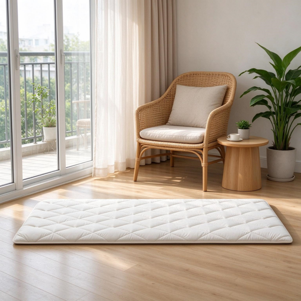 AEELLEEA Quilted Floor Mattress, 80 x 39 x 2.5 in, White Padded Floor Mat for Bedroom, Playroom and Guest Use