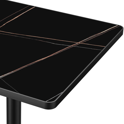 AEELLEEA 31.5-Inch Square Dining Table, Black Marble-Look Top with Black and Gold Metal Pedestal Base, Modern Kitchen Table