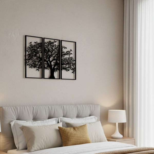 Tree of Life Metal Wall Art, 3 Panel Black Metal Wall Decor, Tree of Life Sculpture for Living Room Bedroom