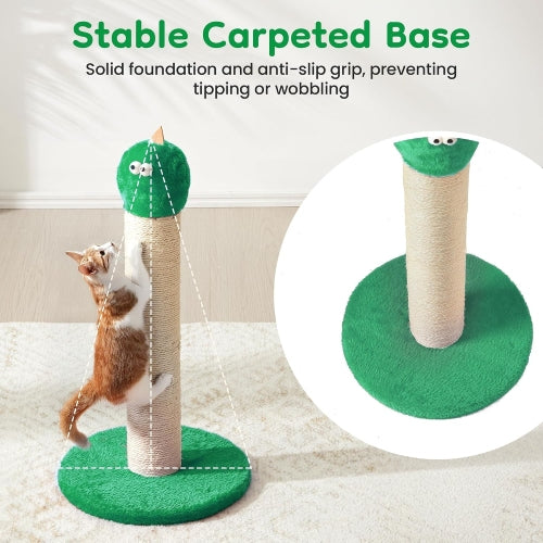 22" Cat Scratching Post, Sisal Cat Scratcher with Interactive Hanging Toy, Monster Design for Indoor Cats, Fits Kittens & Large Cats, Green