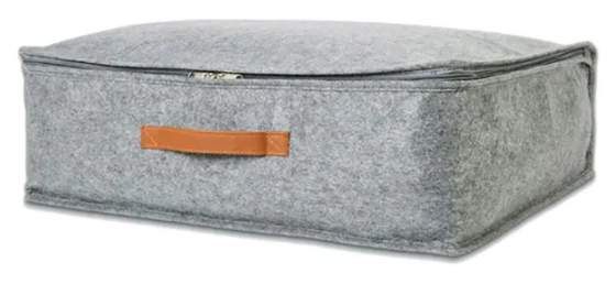 Under Bed Felt Storage Box with Handle & Zipper, Grey Foldable Underbed Storage Bin for Clothes, Bedding, Shoes, Bedroom Organization