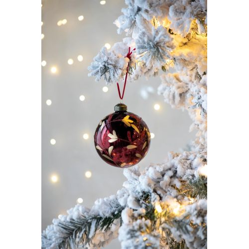 AEELLEEA 4.7" Burgundy Glass Christmas Ball Ornaments Set of 4, Gold Leaf Painted Hanging Baubles for Christmas Tree Holiday Home Party Decor