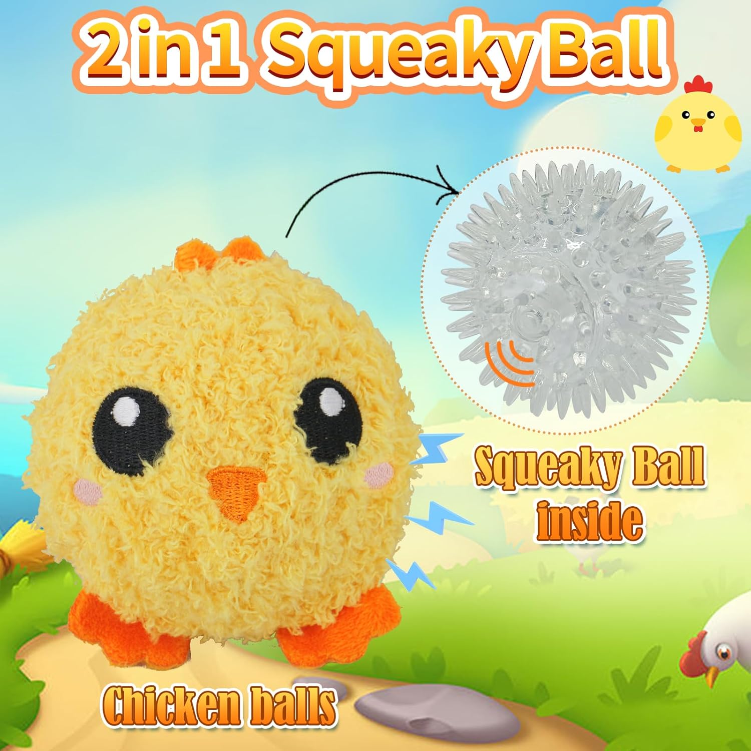 ZippyPaws3Pack Squeaky Dog Balls,2 in1 Funny Puppy Ball Toys,Birthday Dog Toy for Small Medium Dogs (Farm Ball)
