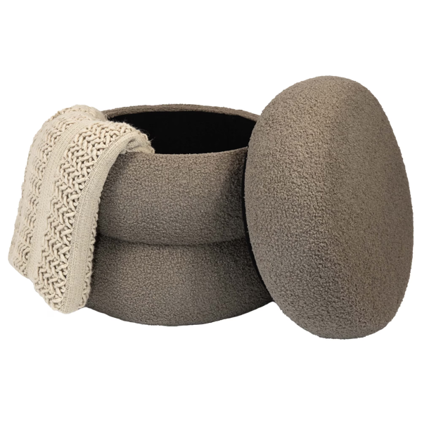 AEELLEEA 17.5" Round Boucle Storage Ottoman with Removable Lid, Upholstered Footstool for Living Room Bedroom, Taupe