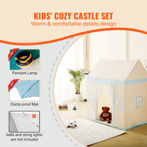AEELLEEA Beige Kids Play Tent for 1-5Y, Indoor Outdoor Toddler Tent with Damp-Proof Mat & Lamp, Window for Boys Girls