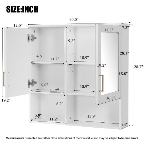 AEELLEEA 30" Bathroom Medicine Cabinet with Mirror, Wall Mounted Storage Cabinet with 2 Doors, Adjustable Shelves and Open Storage, White