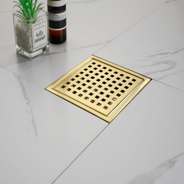 6 Inch Square Shower Floor Drain, 304 Stainless Steel Removable Grid Grate, Rust‑Resistant for Bathroom Kitchen Garage