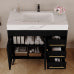 Black Bathroom Vanity with Sink, Modern Freestanding Cabinet with White Marble Top, Open Shelves and 3 Drawers, Gold Handles