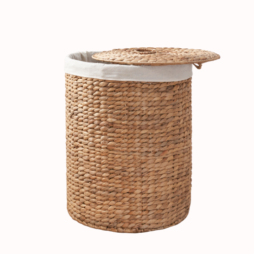 AEELLEEA 15 x 20 Inch Round Woven Water Hyacinth Laundry Hamper with Lid & Removable Liner, Decorative Storage Basket for Bedroom