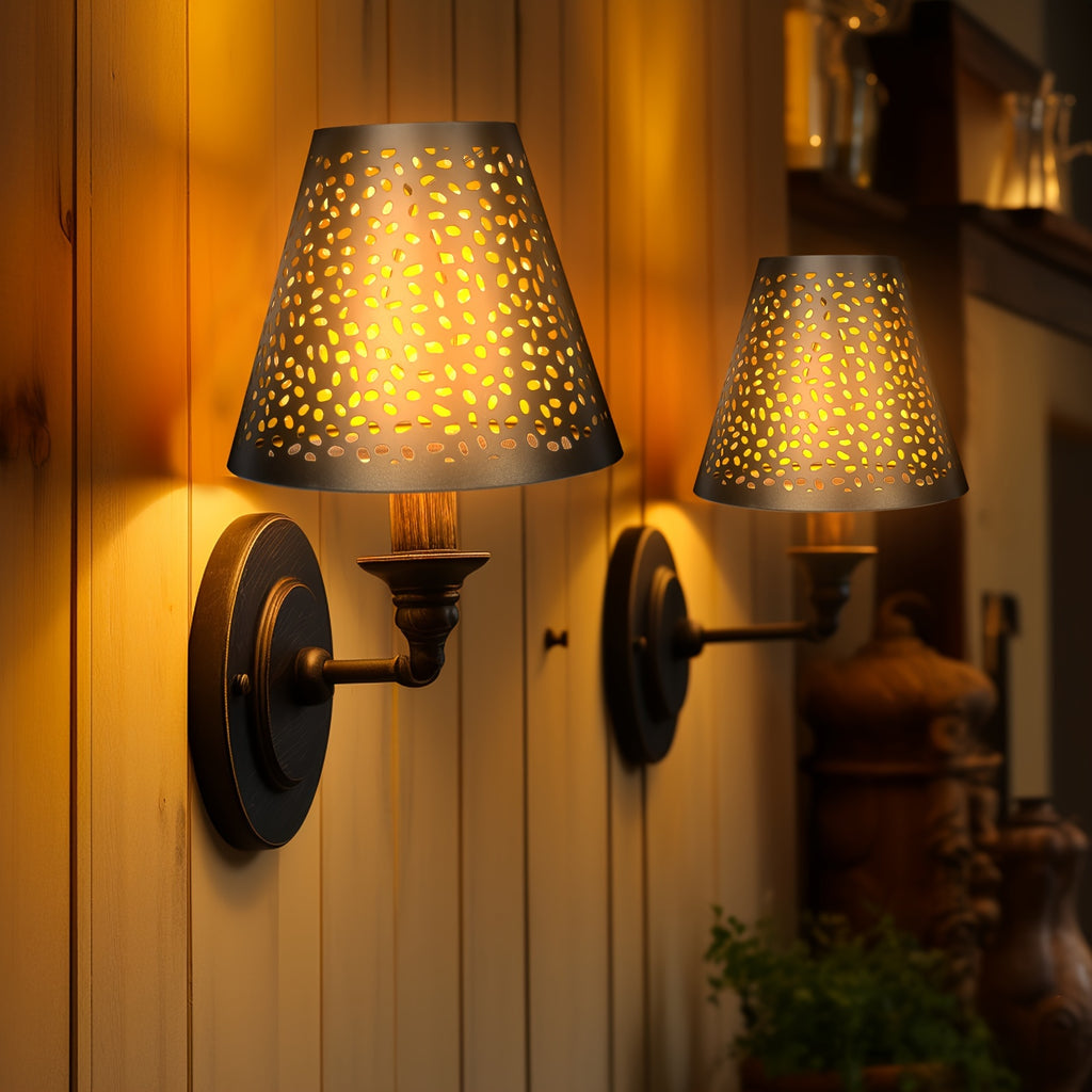 Mini Chandelier Lamp Shades (Set of 2) - Etched Raindrop Metal, Clip-On Fit for Candelabra Bulbs, 3 x 6x 5