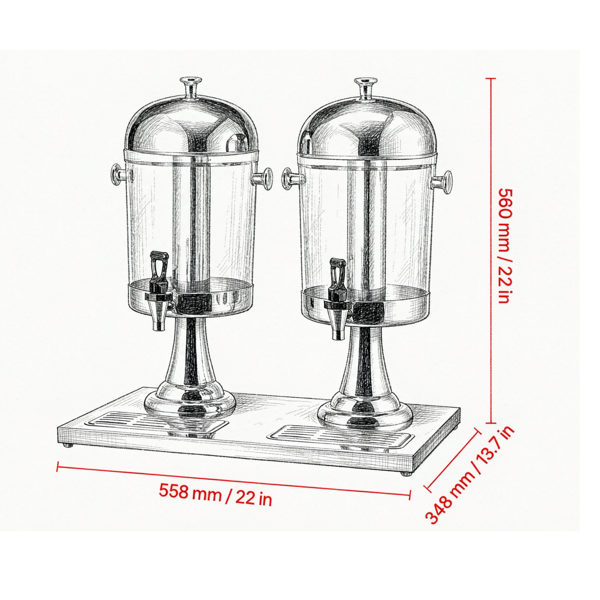 Beverage Dispenser 2.1 Gallon Double, Stainless Steel Drink Dispenser with Spigot and Ice Tray Base, Party Drink Server