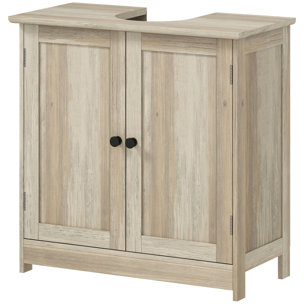 AEELLEEA Weathered Gray Oak Under Sink Bathroom Cabinet, MDF Pedestal Storage Cabinet with Adjustable Shelf & Double Doors
