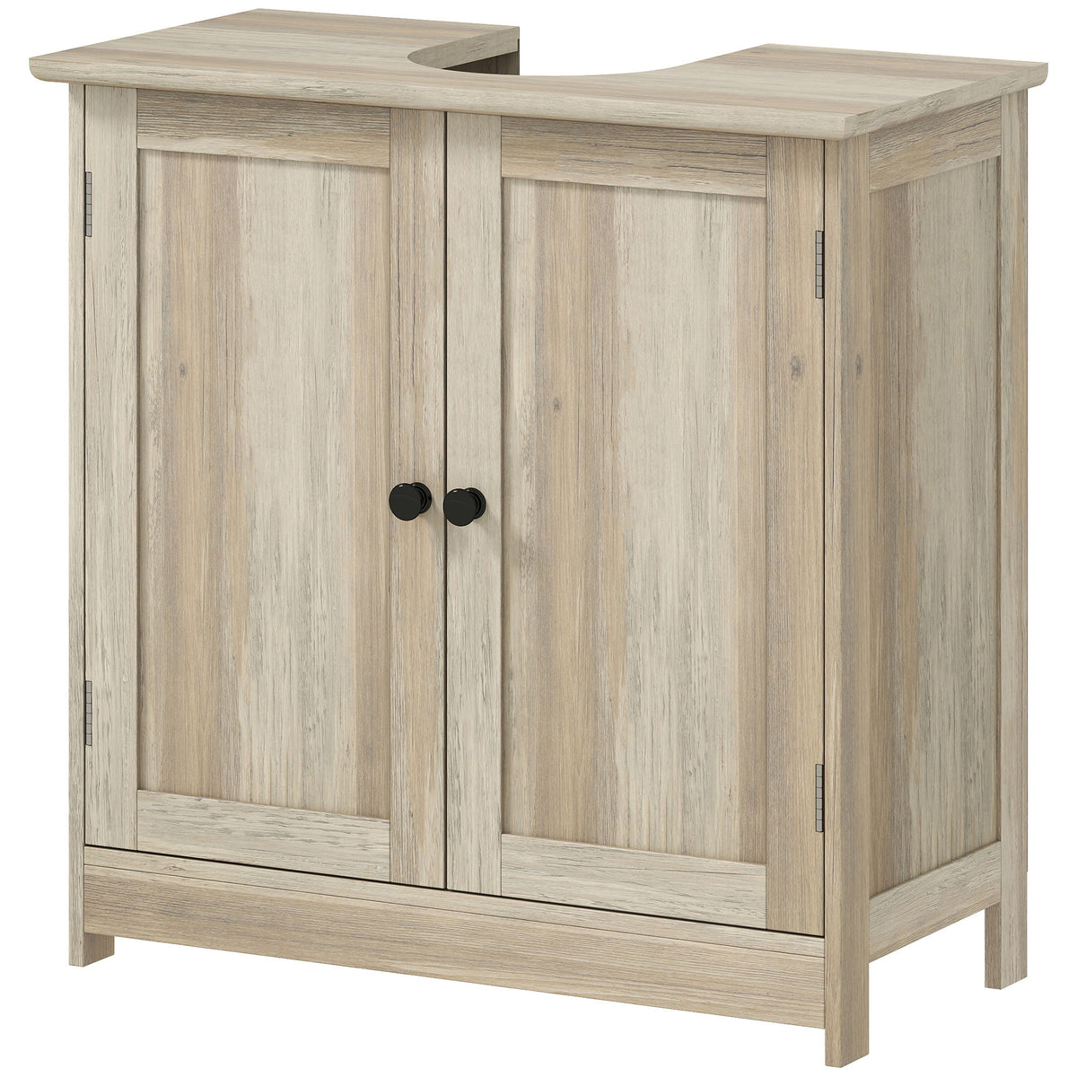 AEELLEEA Weathered Gray Oak Under Sink Bathroom Cabinet, MDF Pedestal Storage Cabinet with Adjustable Shelf & Double Doors