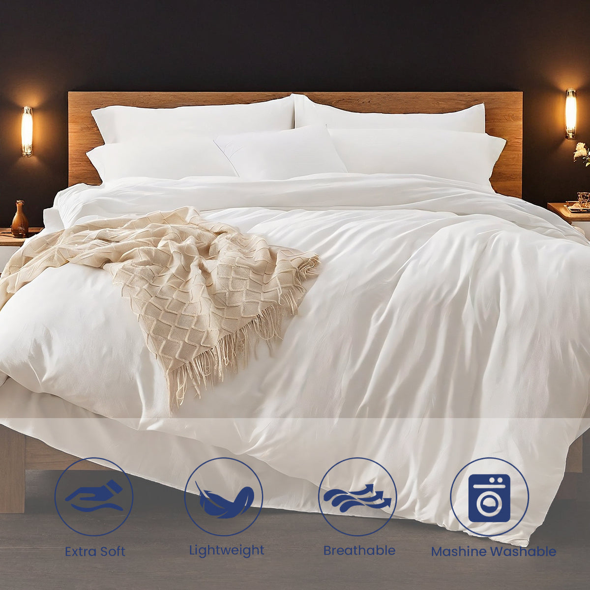 3 Piece White Washed Cotton Duvet Cover Set with Zipper, 100% Premium Cotton Bedding Set Hotel Quality, Soft Breathable Comforter Cover + 2 Pillowcases, Machine Washable
