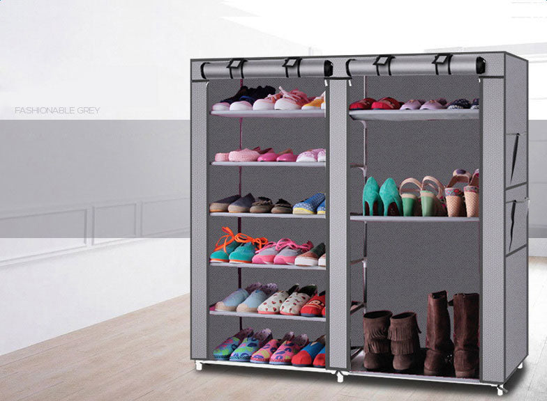 AEELLEEA- Double Row 9 Lattices Shoe Rack, Freestanding Shoe Storage Organizer, Gray Alloy Plastic Shoe Shelf for Entryway Closet