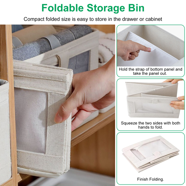 4 Pack Foldable Fabric Storage Bins with Clear Window, Collapsible Closet Organizer with Pull Tabs, Washable Storage Boxes for Toys Clothes Wardrobe