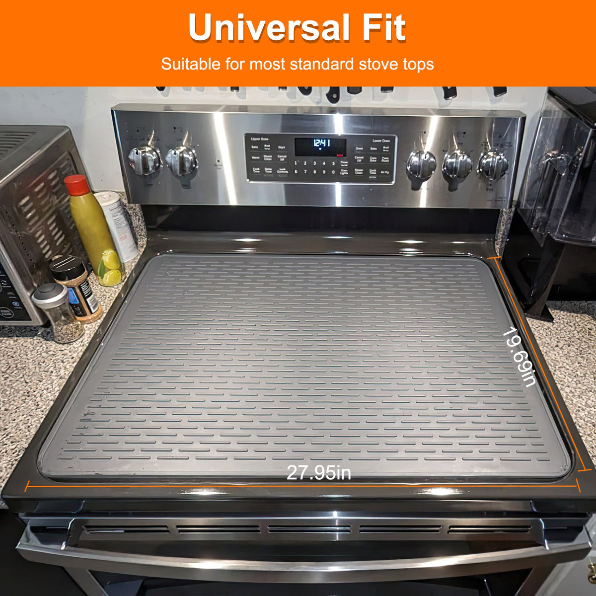 AEELLEEA 27.95"×19.69" Silicone Stove Protector Mat, 464°F Heat Resistant Waterproof Multi-use Mat for Glass Stove, Kitchen & Pet Feeding