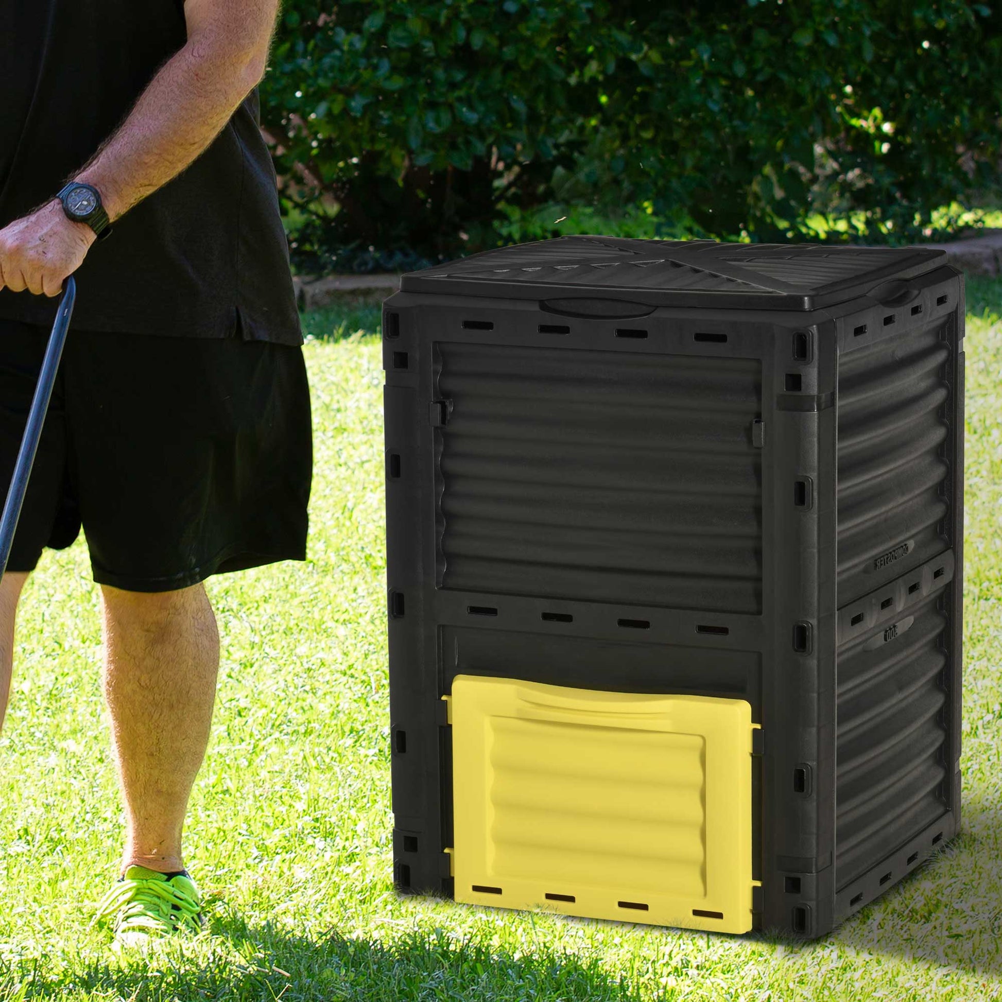 80 Gallon Outdoor Compost Bin, Outdoor Trash Can with Lid, Large Garden Garbage Can, Aerating Composter for Backyard Waste, Easy Assembly, Yellow ✅ 必含全部指定关键词：