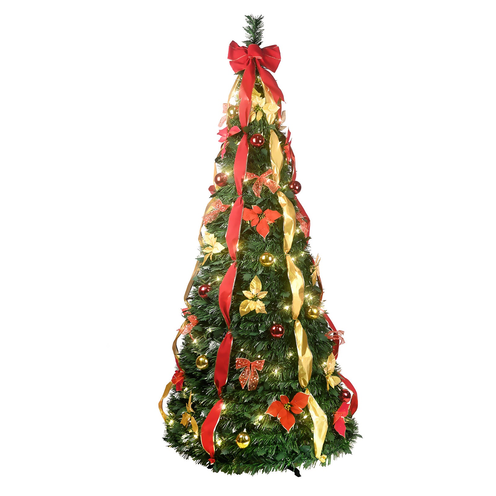 6FT/ 7.5FT glamorous lighted Christmas tree withornaments is the perfect festive home decoration for aparty. The tree features festive details, such as bows andribbons