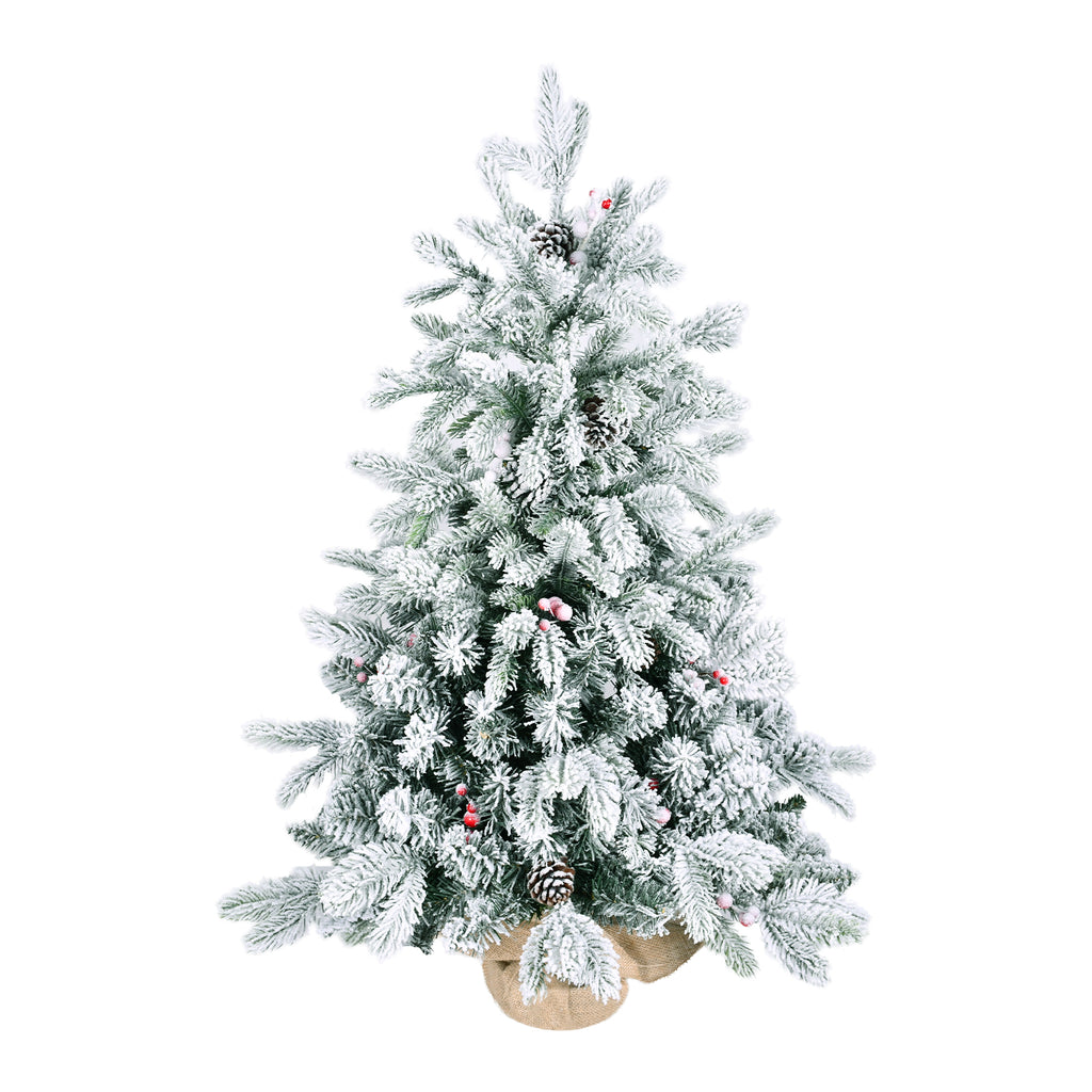 3ft PE/PVC Flocked Jute Christmas Tree - 28pcs Decorations (14 Pine Cones +14 Red Fruits) Mini Tabletop Holiday Decor