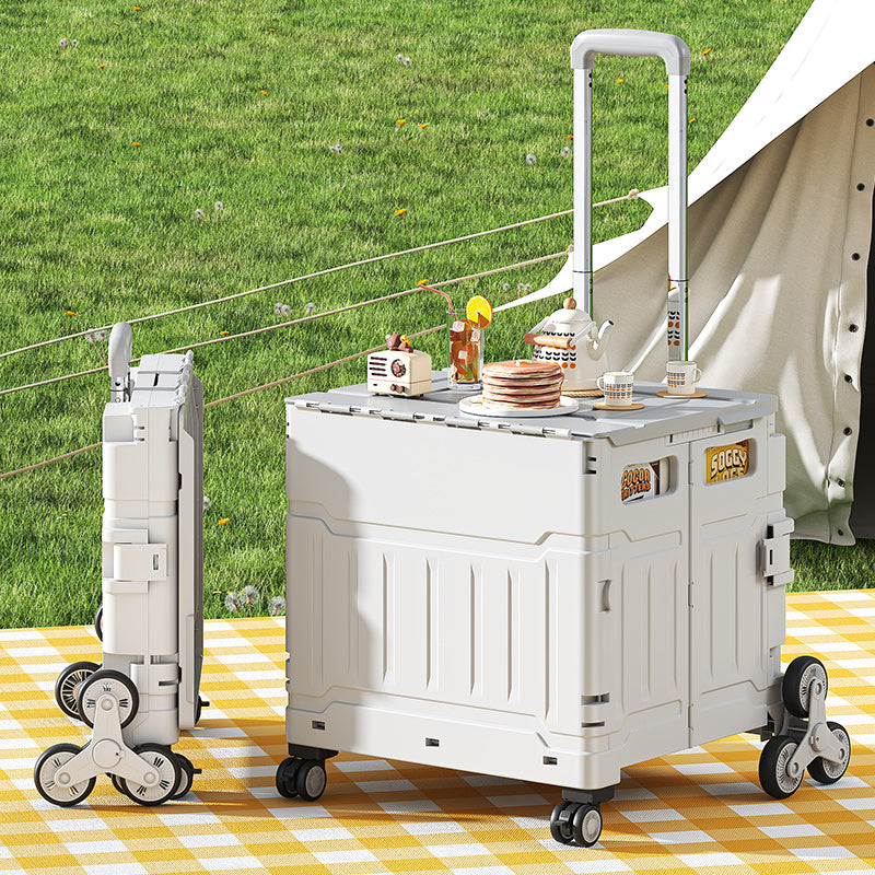 AEELLEEA Foldable Utility Cart with Lid, Portable Rolling Crate with Telescopic Handle & Stair Climbing Wheels, Collapsible Shopping Cart for Grocery, Picnic & Camping