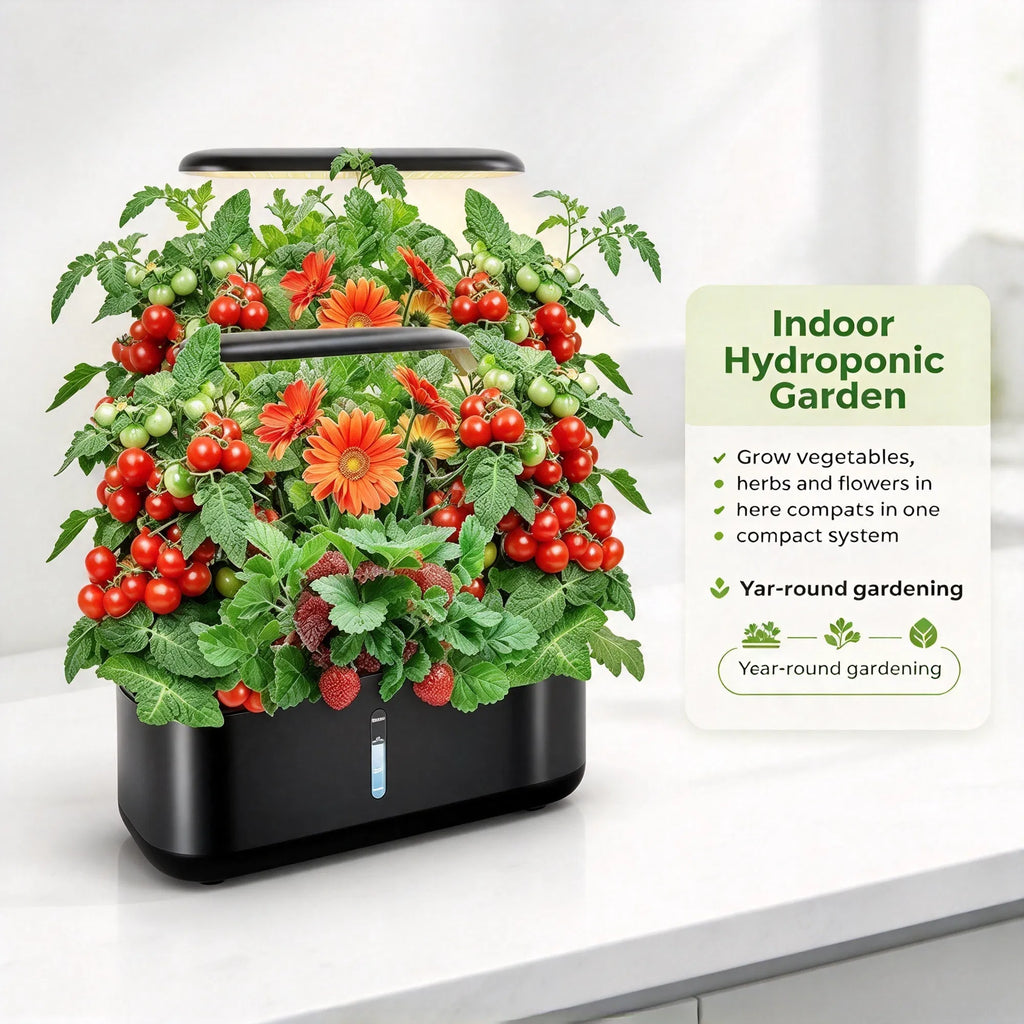 Indoor Hydroponic Garden System 10 Pods, 3.6L Water Tank, LED Grow Light, Pump & Auto Timer for Herbs, Vegetables, Flowers