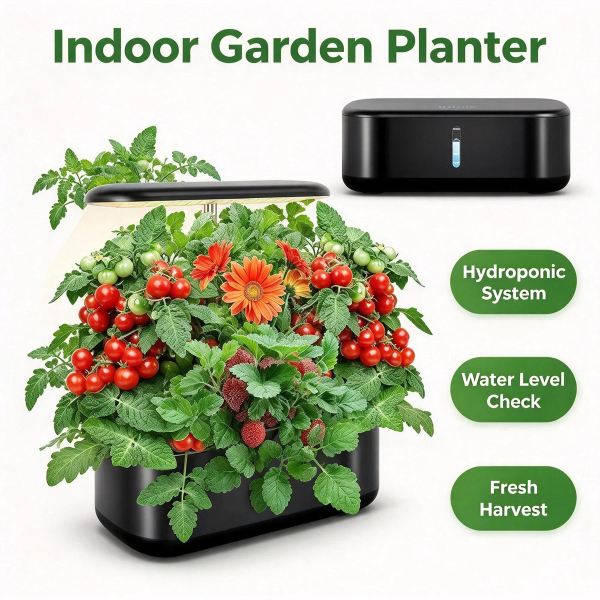 Indoor Hydroponic Garden System 10 Pods, 3.6L Water Tank, LED Grow Light, Pump & Auto Timer for Herbs, Vegetables, Flowers