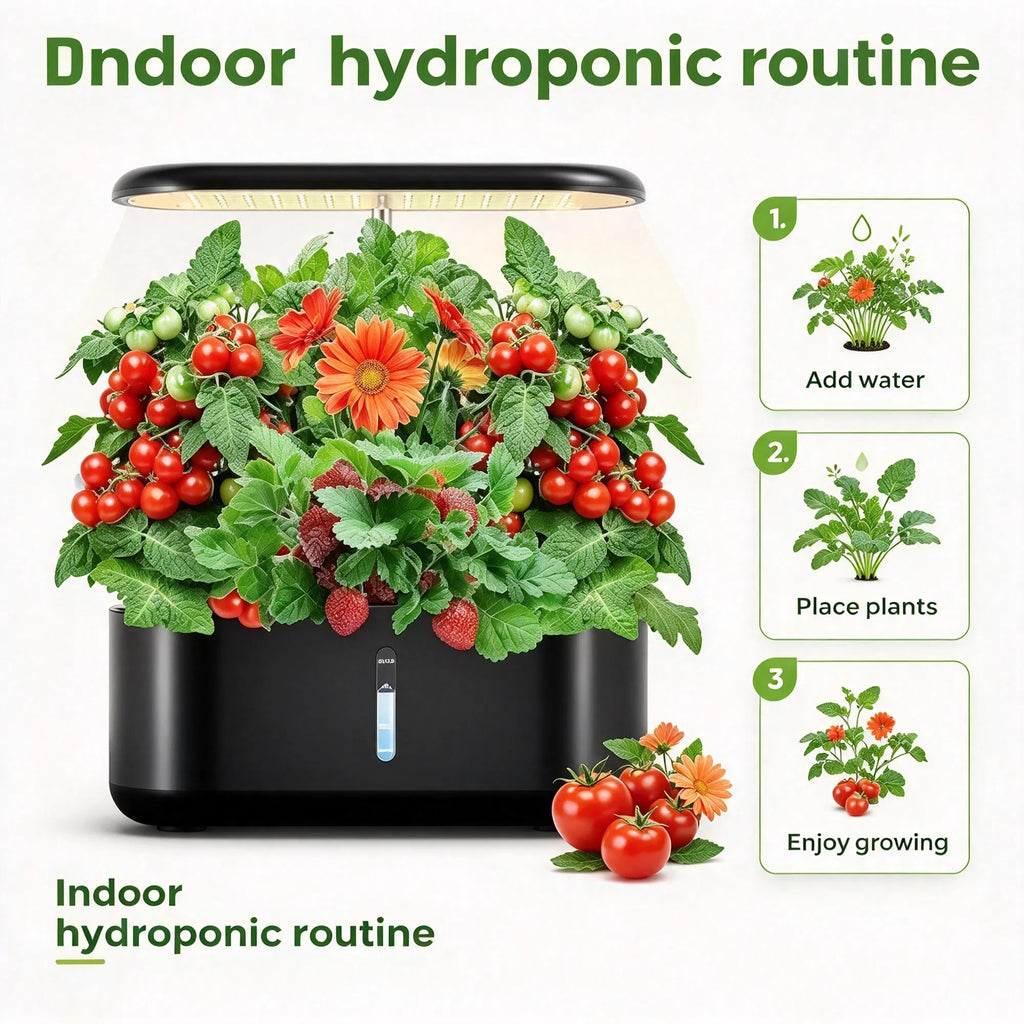Indoor Hydroponic Garden System 10 Pods, 3.6L Water Tank, LED Grow Light, Pump & Auto Timer for Herbs, Vegetables, Flowers