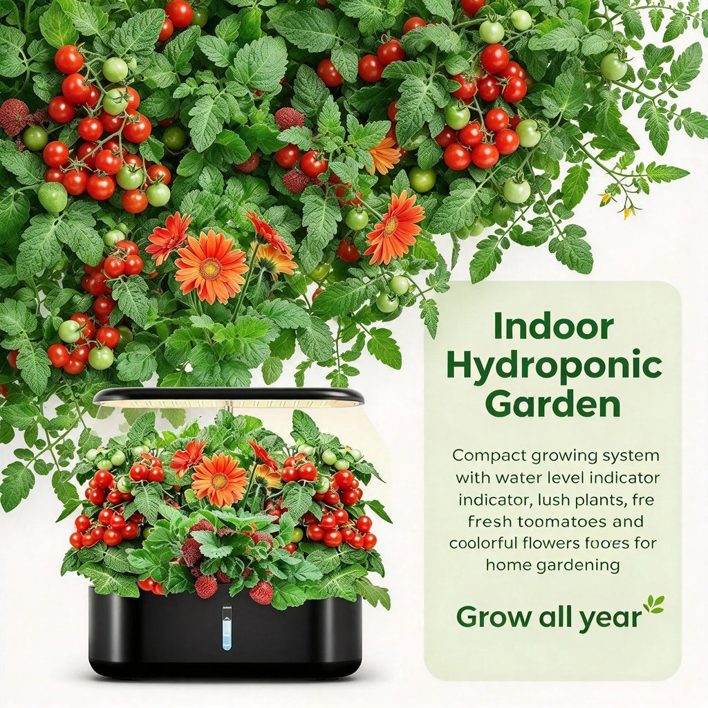 Indoor Hydroponic Garden System 10 Pods, 3.6L Water Tank, LED Grow Light, Pump & Auto Timer for Herbs, Vegetables, Flowers