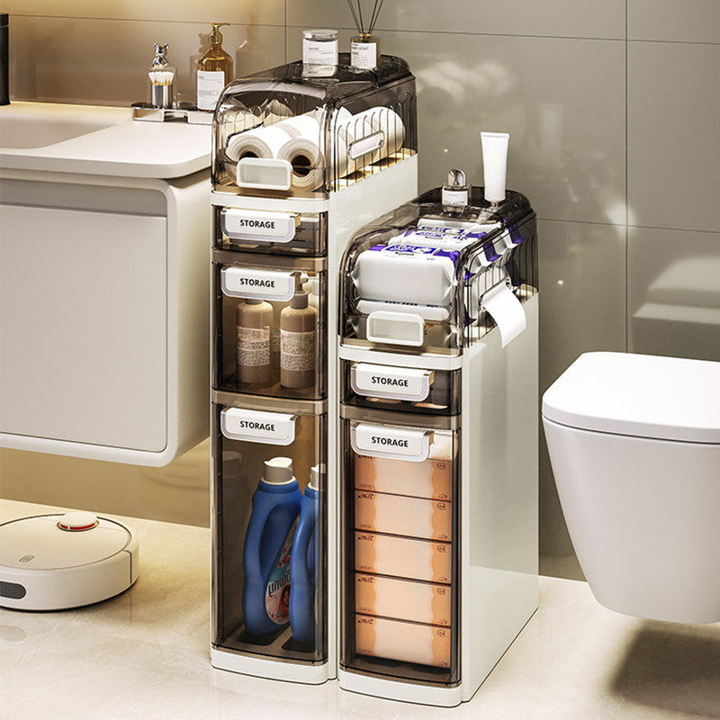 Slender Bathroom Gap Storage Cabinet, 4-Tier Slim Toilet Side Organizer with Drawers & Tissue Outlet, Narrow Waterproof Storage Shelf for Bathroom Laundry Space Saving