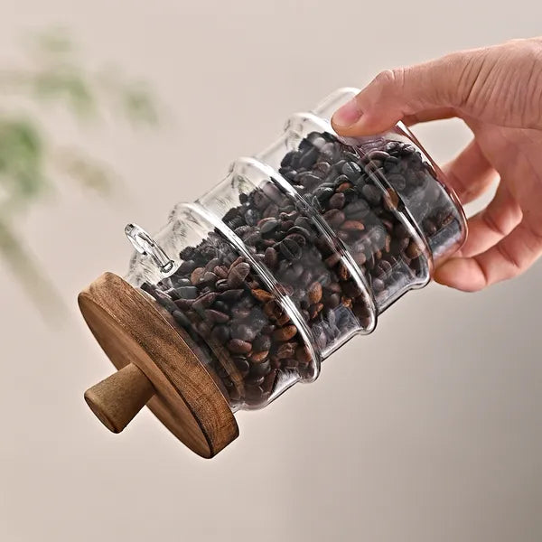 18.5 oz Airtight Glass Coffee Canister with Bamboo Spoon, High Borosilicate Glass Storage Jar for Coffee Beans, Tea & Sugar