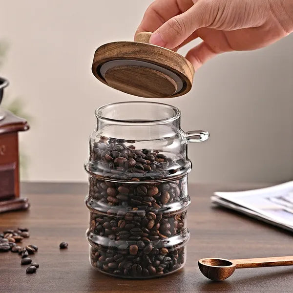 18.5 oz Airtight Glass Coffee Canister with Bamboo Spoon, High Borosilicate Glass Storage Jar for Coffee Beans, Tea & Sugar