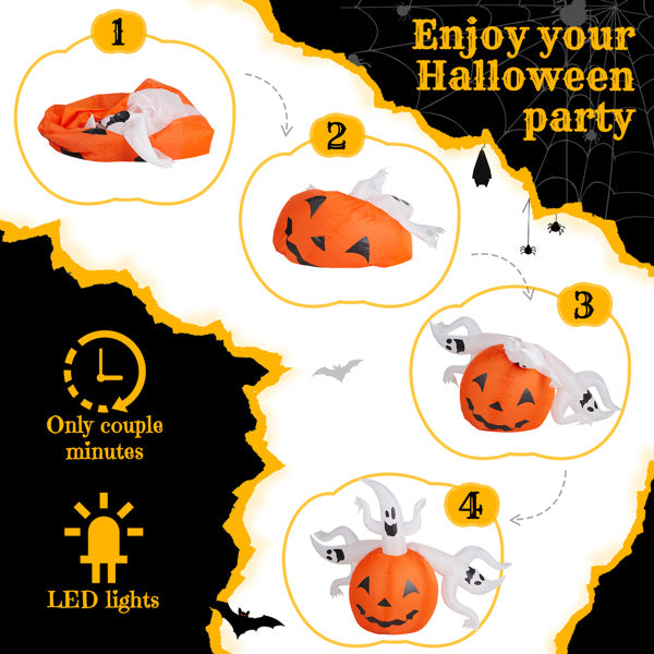 Aeelleea 5.9 FT Halloween Inflatable Pumpkin Ghost Outdoor Decorations, Scary Blow up Yard Decor with Built-in LED Lights