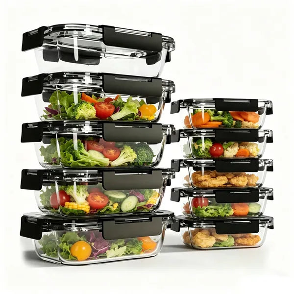 Aeelleea 10 Pack Glass Meal Prep Containers with Lids, Airtight Food Storage Bento Box, Microwave Freezer Dishwasher Safe