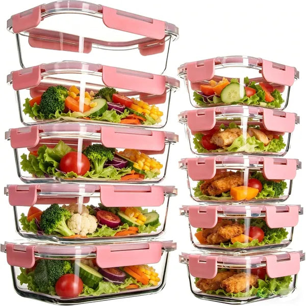 Aeelleea 10 Pack Glass Meal Prep Containers with Lids, Airtight Food Storage Bento Box, Microwave Freezer Dishwasher Safe
