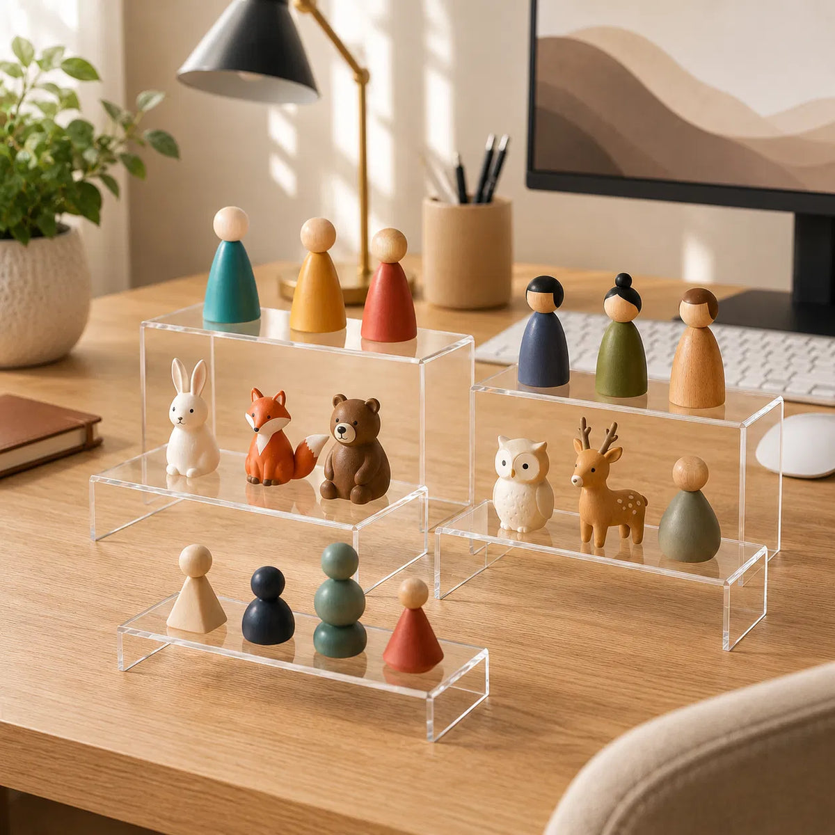 10‑Piece Clear Acrylic Display Risers Set, U‑Shaped Nesting Stands with 5 Assorted Sizes, Tiered Step Shelves for Collectibles, Desserts & Cosmetics