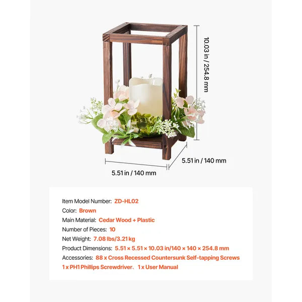 Aeelleea Wooden Wedding Lantern Centerpieces, 10 Wooden Lantern Candle Holders with 10 Flameless LED Candles & 10 Champagne Wreaths, Brown Farmhouse Table Decor for Wedding Party