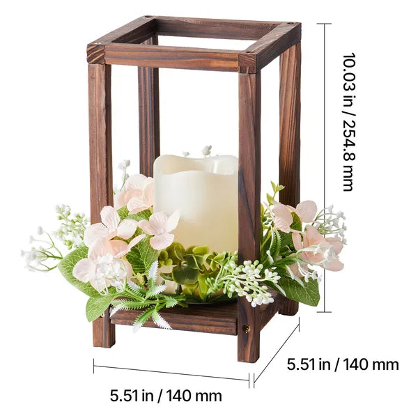 Aeelleea Wooden Wedding Lantern Centerpieces, 10 Wooden Lantern Candle Holders with 10 Flameless LED Candles & 10 Champagne Wreaths, Brown Farmhouse Table Decor for Wedding Party