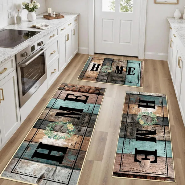 Aeelleea Farmhouse Kitchen Rug Set 3Pcs, 20"x32"+20"x48"+20"x59", Non Slip Washable Rustic Floor Mats for Kitchen, Laundry Room, Hallway Office Decor