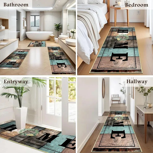 Aeelleea Farmhouse Kitchen Rug Set 3Pcs, 20"x32"+20"x48"+20"x59", Non Slip Washable Rustic Floor Mats for Kitchen, Laundry Room, Hallway Office Decor