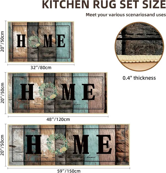 Aeelleea Farmhouse Kitchen Rug Set 3Pcs, 20"x32"+20"x48"+20"x59", Non Slip Washable Rustic Floor Mats for Kitchen, Laundry Room, Hallway Office Decor