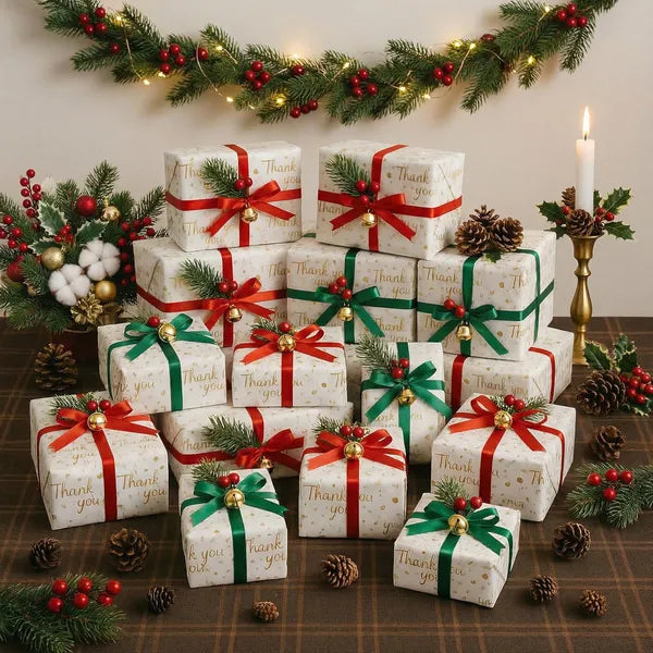 Aeelleea Gold White Gift Tissue Paper, 20×14 Inch 100 Sheets, Thank You Decorative Wrapping Paper for Gift Bags, Birthday Christmas Party Decor