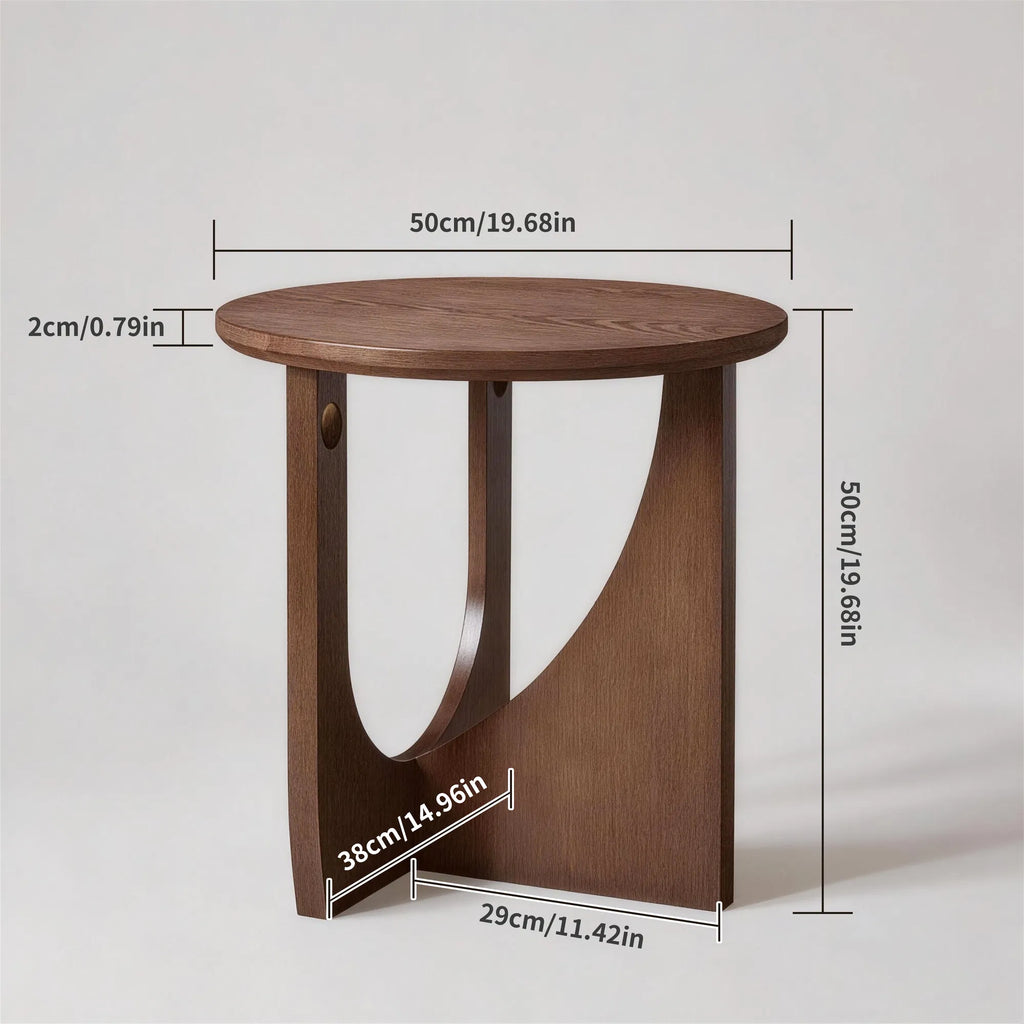 100% Solid Wood Side Table, Walnut Natural Wooden End Table, Rustic Oval Accent Table with Rounded Corners for Living Room Bedroom Balcony