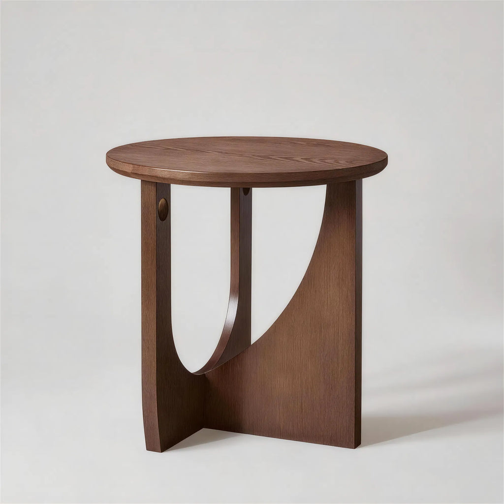 100% Solid Wood Side Table, Walnut Natural Wooden End Table, Rustic Oval Accent Table with Rounded Corners for Living Room Bedroom Balcony