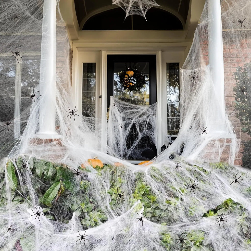 1000 sqft Halloween Spider Web Decorations with 30 Fake Spiders, Super Stretch Cobwebs for Indoor Outdoor Party Supplies Porch