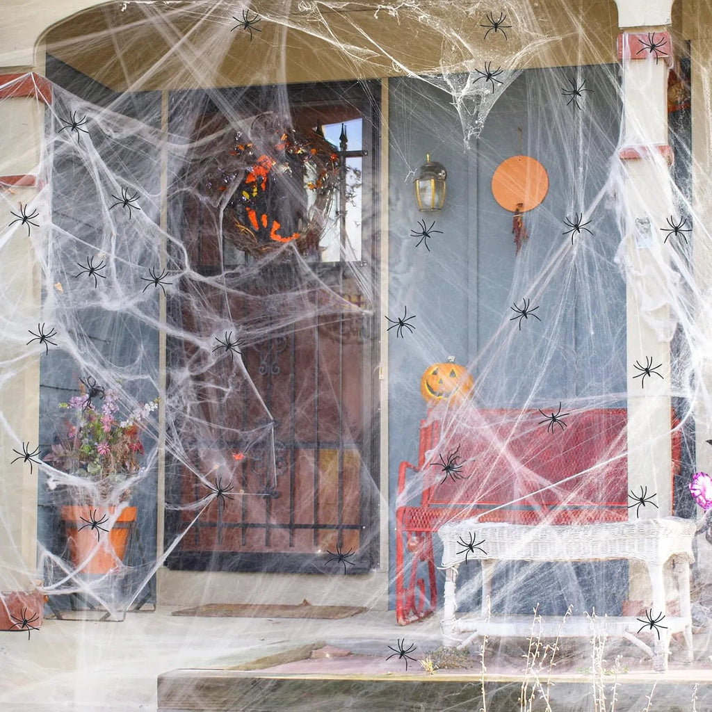1000 sqft Halloween Spider Web Decorations with 30 Fake Spiders, Super Stretch Cobwebs for Indoor Outdoor Party Supplies Porch